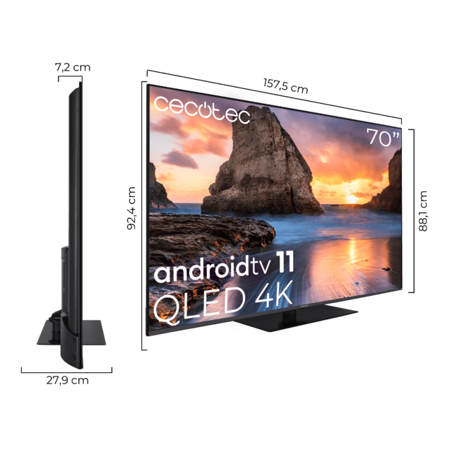TV V1Z+ Series VQU11070Z+ Televisión QLED 70” con resolución 4K UHD, sistema operativo Android TV 11, subwoofers, Chromecast, HDR10+, Google Voice Assistant, clase E.