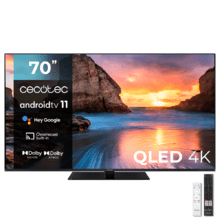 TV Série V1Z+ VQU11070Z+S Televisão QLED de 70” com resolução 4K UHD, sistema operacional Android TV 11, subwoofers, Chromecast, HDR10+, Google Voice Assistant, classe E.