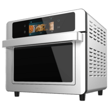 Four à air chaud connecté Bake&Fry 3000 Touch Steel avec écran tactile couleur, connectivité, capacité de 30 litres, puissance de 1700 W. 10 modes de cuisson. Comprend une plaque de friture, une plaque de cuisson, une grille, un bac récupérateur de graisse amovible, une rôtissoire avec poignée, un moule à pâtisserie, une pince pour retirer les plaques et une sonde de température.