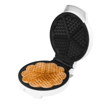 Fun Gofrestone Round Gofrera con acabados en acero inoxidable y 1000 W de potencia, ideal para cocinar un gofre grande o 5 gofres con forma de corazón.