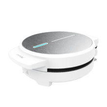Fun Gofrestone Round Gaufrier avec finitions en acier inoxydable et 1000 W de puissance, idéal pour cuire une grande gaufre ou 5 gaufres en forme de cœur.
