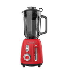 Power Black Titanium RetroRed Retro-Glasmixer mit 1200 W maximaler Leistung, 4-Blätter-Klinge mit schwarzer Titanbeschichtung und 1,5-Liter-Behälter.