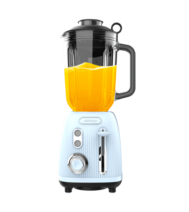 Power Black Titanium RetroBlue Liquidificador de copo retro de 1200 W com 4 lâminas com revestimento de titânio preto e um jarro com capacidade para 1,5 L.