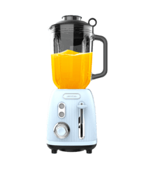 Power Black Titanium RetroBlue Batidora de vaso retro con 1200W de potencia máxima, cuchilla de 4 hojas con recubrimiento de titanio negro y jarra con 1,5L de capacidad.