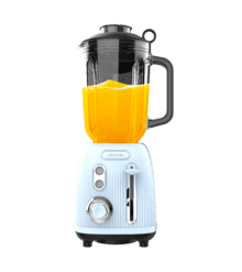 Power Black Titanium RetroBlue Mixeur-blender rétro d'une puissance maximale de 1200 W, avec 4 lames revêtues en titane noir et un bol d'une capacité de 1,5 L.