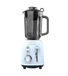 Power Black Titanium RetroBlue Batidora de vaso retro con 1200W de potencia máxima, cuchilla de 4 hojas con recubrimiento de titanio negro y jarra con 1,5L de capacidad.