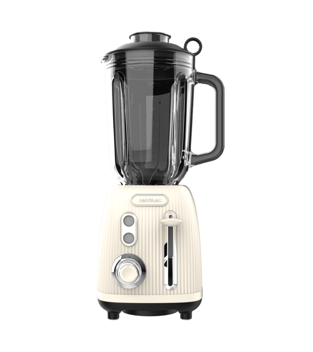 Power Black Titanium RetroBeige Liquidificador de copo retro de 1200 W com 4 lâminas com revestimento de titânio preto e um jarro com capacidade para 1,5 L.