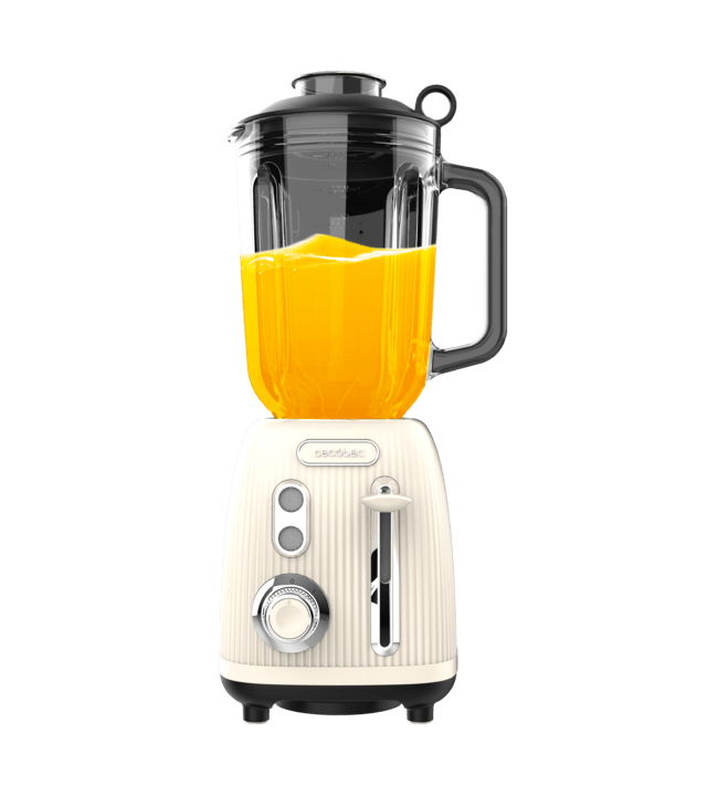 Power Black Titanium RetroBeige Liquidificador de copo retro de 1200 W com 4 lâminas com revestimento de titânio preto e um jarro com capacidade para 1,5 L.