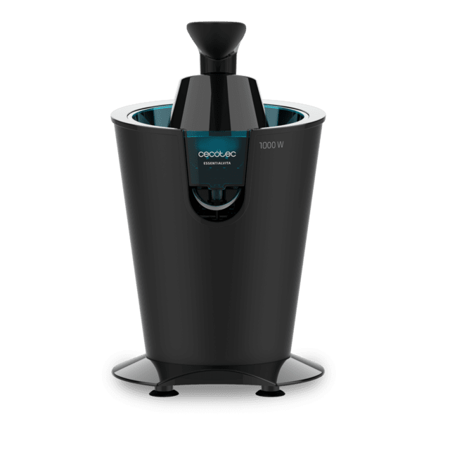 EssentialVita PowerFresh 1000 Black Exprimidor eléctrico de brazo con 1000 W, cuerpo Soft Tocuh, filtro de acero inoxidable y dos conos desmontables.