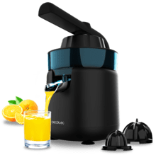 EssentialVita Hyden 120 Exprimidor eléctrico de brazo para naranjas y cítricos con 120 W de potencia y dos conos desmontables de plástico de diferente tamaño. Mango y tapa de plástico con una capacidad de 250ml.