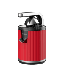 Xqueeze RetroJuice 600 Red Espremedor elétrico de braço retrô para laranjas e frutas cítricas com 600 W de potência, filtro em aço inox, cone de plástico, alavanca para extração da polpa e sistema anti-gotejamento.