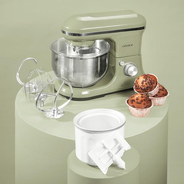 Misturador Cecomixer Merengue 5L 1200 Gelado Verde Misturador com 5 funções, design elegante e acessórios para misturar e amassar. Inclui função para fazer sorvete.