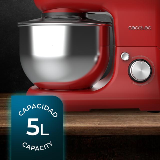 Mélangeur Cecomixer Merengue 5L 1200 Rouge Mélangeur avec 5 fonctions, au design élégant et accessoires pour mélanger et pétrir.