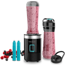 Power Titanium 350 EasyGo Frullatore per smoothies con recipiente portatile, 4 lame con rivestimento in titanio nero da 350 W.