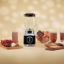 RetroTwist Black Batidora de vaso retro con 800W de potencia máxima, cuchilla de 4 hojas con recubrimiento de titanio negro y jarra con 1L de capacidad.