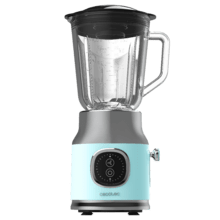 RetroTwist Blue Batidora de vaso retro con 800W de potencia máxima, cuchilla de 4 hojas con recubrimiento de titanio negro y jarra con 1L de capacidad.
