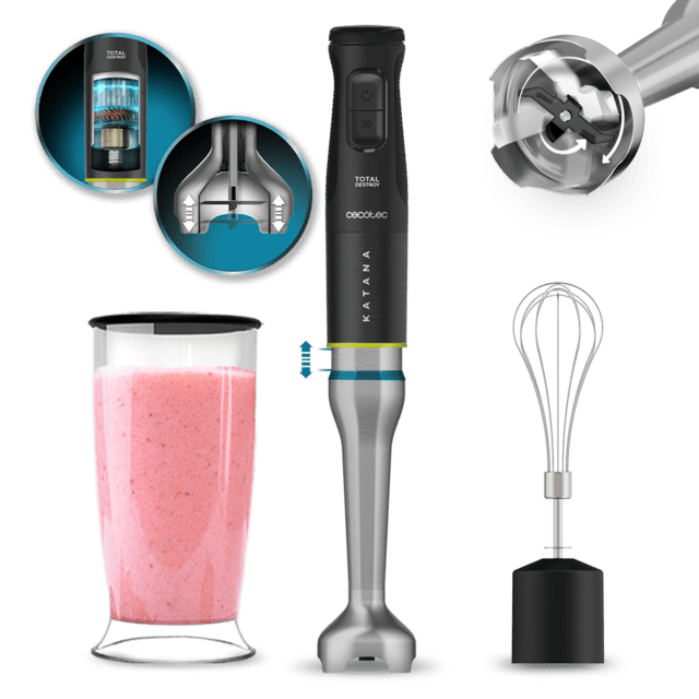 Batidora de mano Cecotec Katana 15 TotalDestroy Cream B con vaso y varilla montaclaras
