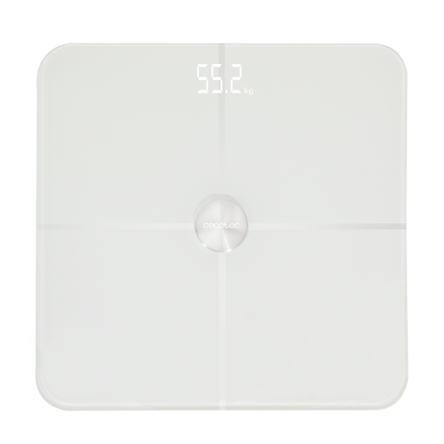 Surface Precision 9600 Smart Healthy. Balança de casa de banho digital inteligente de alta precisão com conectividade, base de vidro de alta segurança, revestimento de óxido de estanho de índio, ecrã LED