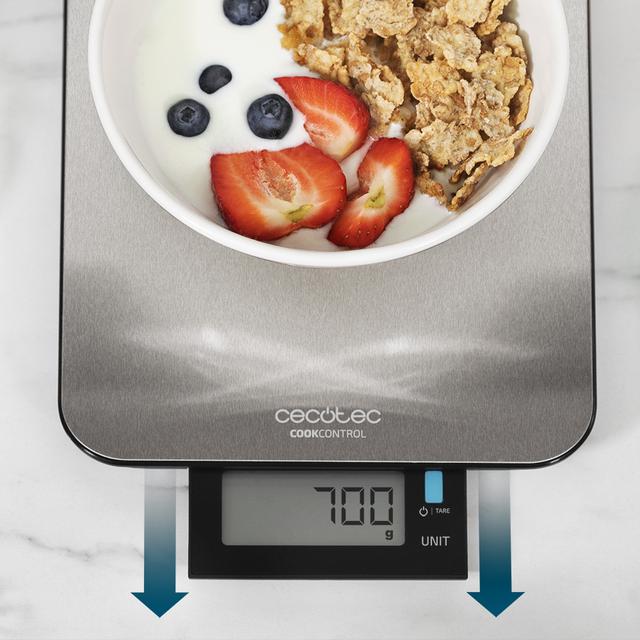Balance de cuisine Digital Cook Control 9000 Waterproof de haute précision, en acier inoxydable, résistante à l'eau, écran LCD rétroéclairé extra-grand amovible et capacité maximale de 10 kg.
