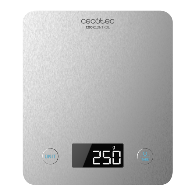 Báscula de Cocina Cook Control 10000 Connected con App, Acabado en Acero INOX, precisión de 1 gr, Capacidad de 5 kg, Pantalla LCD, diseño extraplano, Recubrimiento antihuellas