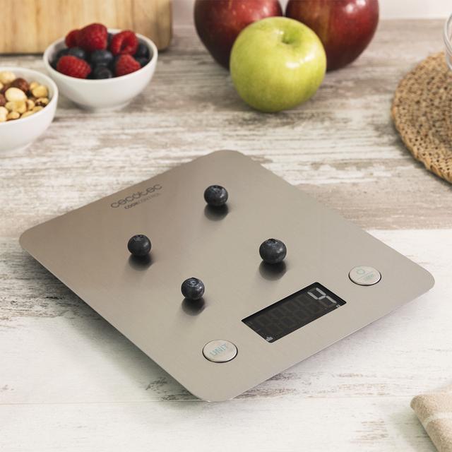 Cook Control 10000 Connected Báscula de Cocina con App, Acabado en Acero INOX, precisión de 1 gr, Capacidad de 5 kg, Pantalla LCD, diseño extraplano, Recubrimiento antihuellas
