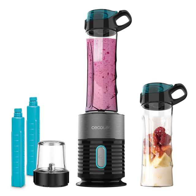 Batidora de vaso individual Cecotec Power Titanium FreshGo con vasos portátiles y tubos refrigeradores
