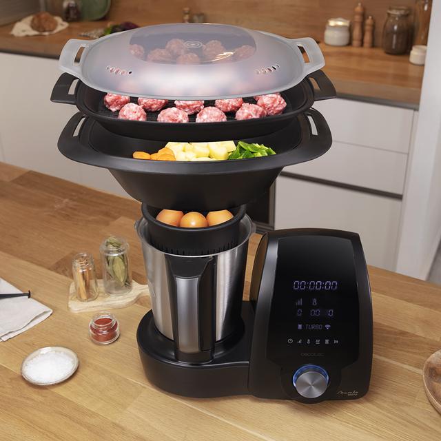 Robot de cuisine multifonction Mambo 10070 avec app, une cuillère MamboMix, balance intégrée, 30 fonctions, bol en acier inoxydable de 3,3 L qui convient pour le lave-vaisselle, panier, livre de recettes