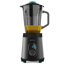 Mixeur-blender Power Black Titanium 1200 Inox de 1200 W en acier inoxydable avec une lame de 6 feuilles revêtues en titane noir et un bol en verre fondu d’1,5 L de capacité. Il dispose de 5 vitesses, d'une fonction Pulse et d'un poussoir.