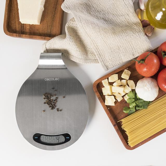 Báscula de cocina Digital Cook Control 10400 Smart Healthy EasyHang. Acero Inoxidable, Capacidad máxima 8 kg, Precisión 1 g, Asa para colgar, Pantalla LCD, Diseño Extraplano