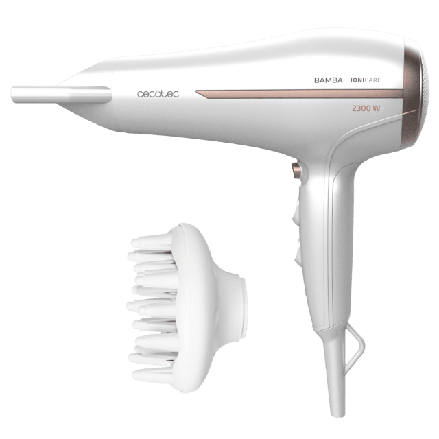 Sèche-cheveux ionique Bamba IoniCare 5200 Aura avec 2300 W de puissance, ions réels, grand débit d'air, fonction Air froid, 2 vitesses et 3 températures.