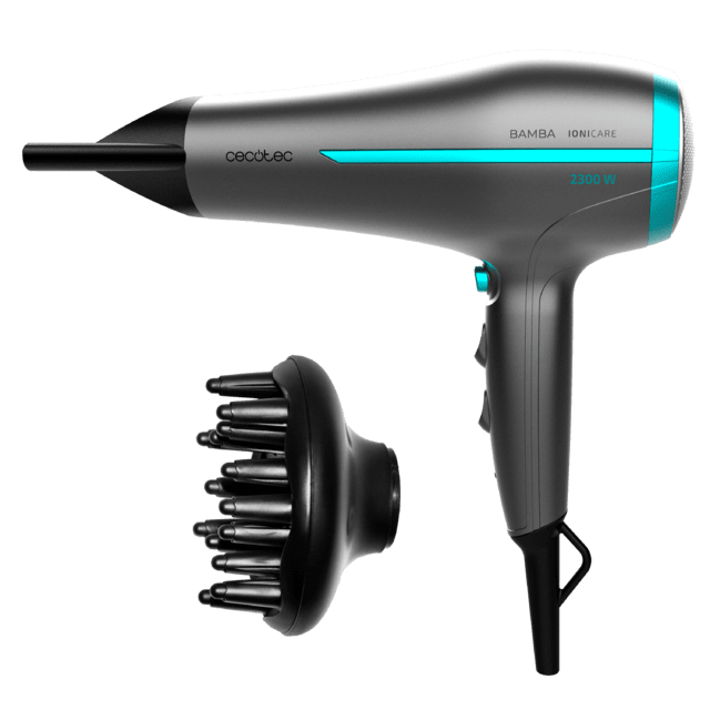 Iónico Bamba IoniCare 5200 Aura, Secador de pelo de 2300 w de potencia, motor DC, con ion real, gran caudal de aire, 2 velocidades y 3 temperaturas, 1,8m de cable, Negro