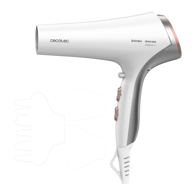 Bamba Ionicare 5320 Flashlook. ‌Secador de cabel com Potência 2200 W, Iões reais, 2 Bocais, Difusor, HairCare, Função ar frio, 2,5 m de cabo, 3 temperaturas, 2 velocidades