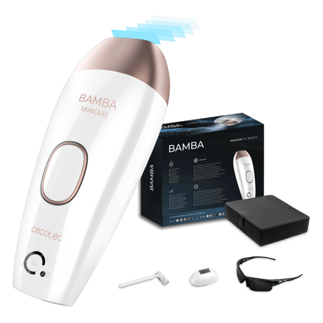 Bamba SkinCare IPL Quartz IPL compacta com lâmpada de quartzo, 120.000 impulsos e sensor para deteção do tom de pele.