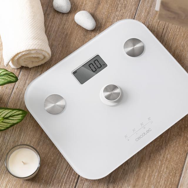 Surface Precision EcoPower 10100 Full Healthy White. Balança de casas de banho com botão de pressão, superfície de vidro temperado de alta segurança, sensores de precisão, ecrã LCD