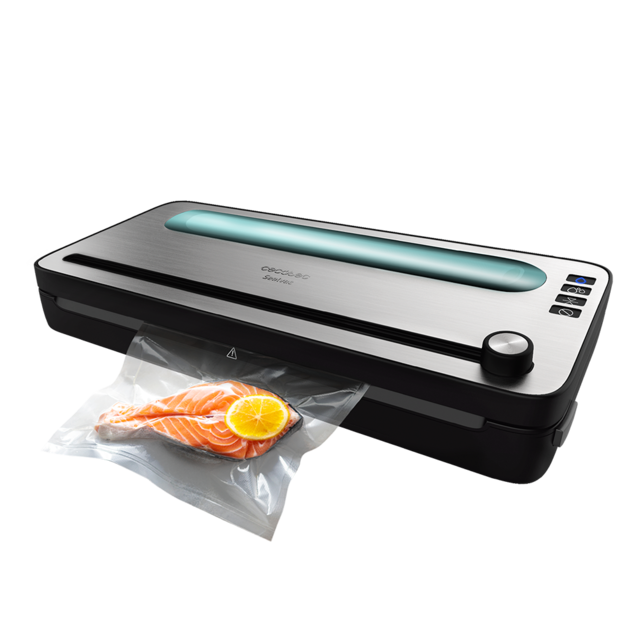 FoodCare SealVac 120 SteelCut. ‌Embaladora a vácuo de 120 W, sistema de embalagem em 10 segundos, Pressão a vácuo de 0,75 bar, Aço inoxidável, Embalagem silencioso, 2 Modos, Luz LED, Admite sacos genéricos