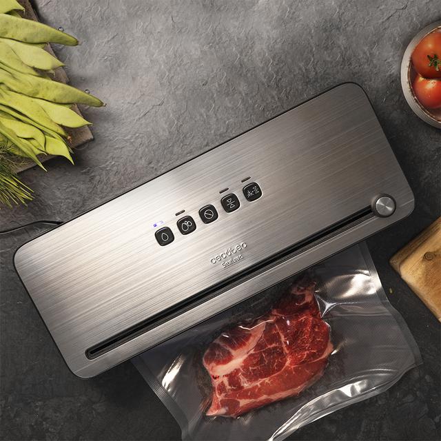 FoodCare SealVac 140 SteelCut. Envasadora al Vacío de Potencia 140 W, Velocidad de vacío 10 segundos, Acero Inoxidable, Presión de vacío 0,75 Bares, Luz LED, Admite Bolsas genéricas