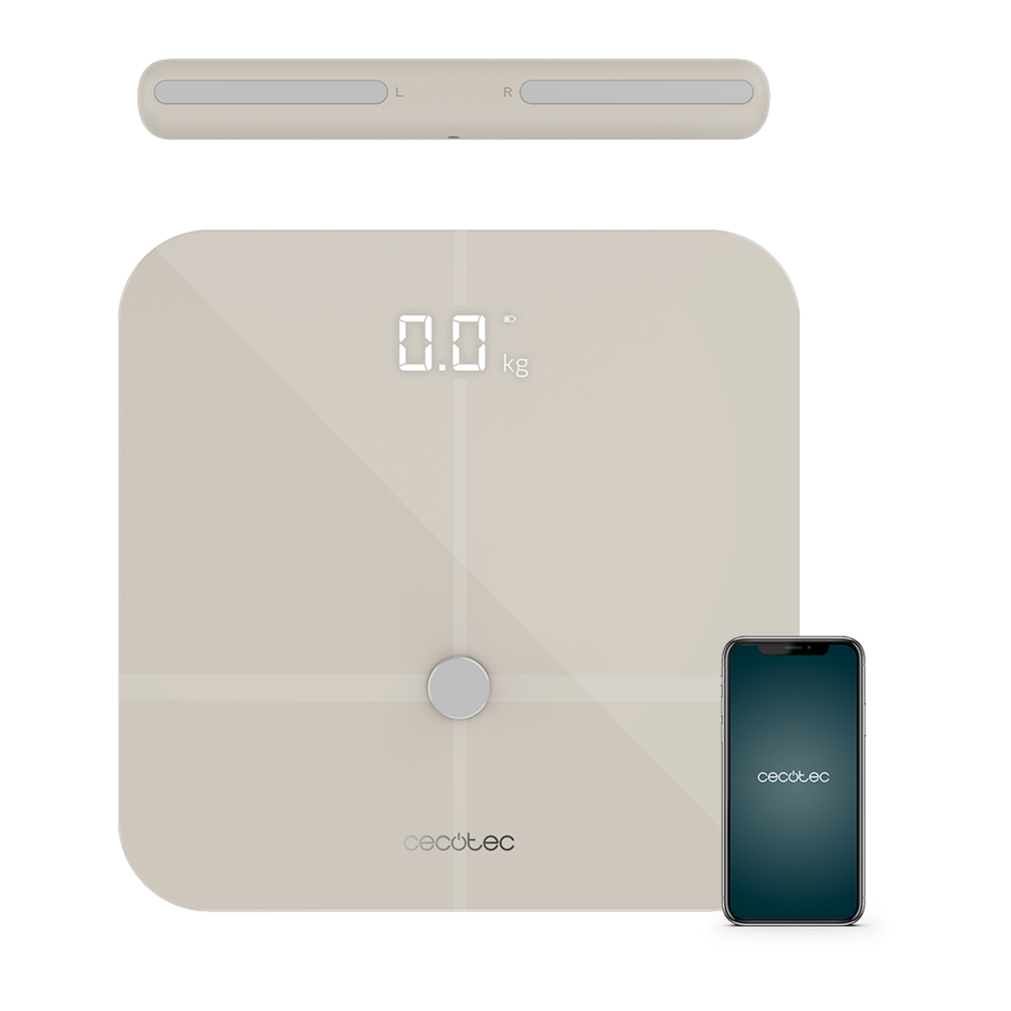 Báscula de baño Surface Precision 10600 Smart Healty Pro Beige. Con App, Conectividad Bluetooth, Barra con sensores para medición de bioimpedancia, 15 Parámetros, Diseño extraplano