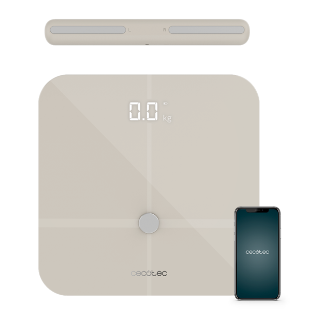 Surface Precision 10600 Smart Healthy Pro Beige Personenwaage Mit App, Bluetooth-Konnektivität, Sensorleiste für Bioimpedanzmessung, 15 Parameter, extra schlankes Design