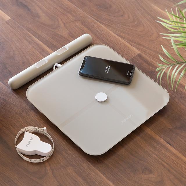 Surface Precision 10600 Smart Healthy Pro Beige Personenwaage Mit App, Bluetooth-Konnektivität, Sensorleiste für Bioimpedanzmessung, 15 Parameter, extra schlankes Design