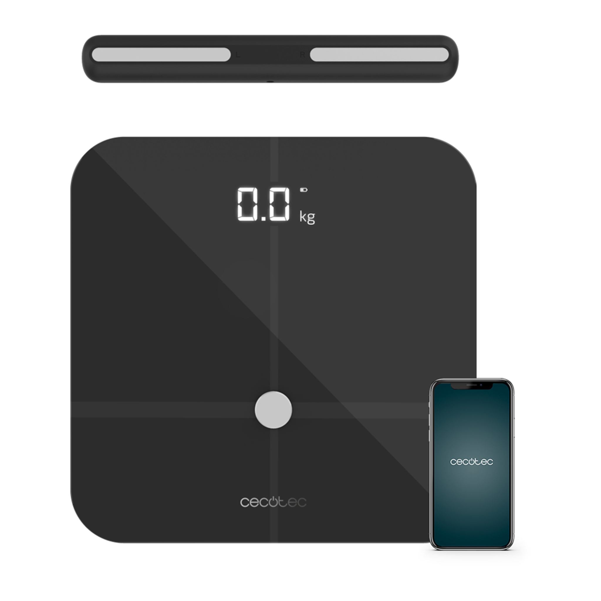 Healthy Pro Dark Grey Pro Personenwaage Mit App, Bluetooth-Konnektivität, Sensorleiste für Bioimpedanzmessung, 15 Parameter, extraflachen Design