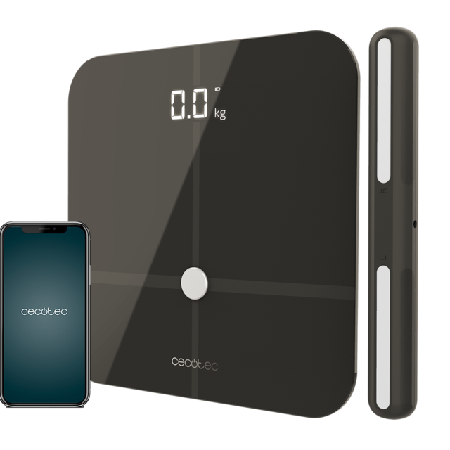 Pèse-personne Healthy Pro Dark Grey. Avec app, connectivité Bluetooth, guidon avec capteurs pour mesurer la bioimpédance, 15 paramètres, design extra-plat