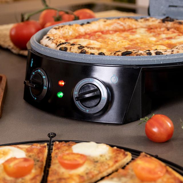Forno grill elettrico per pizza Fun Pizza&Co. 1800 W, grill, timer 30 min, rivestimento RockStone, temperatura regolabile, apertura 180º con due piastre
