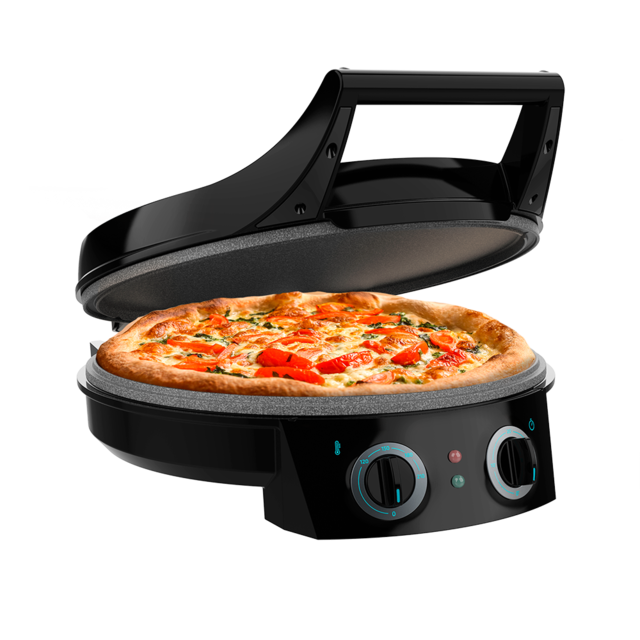 Forno grill elettrico per pizza Fun Pizza&Co. 1800 W, grill, timer 30 min, rivestimento RockStone, temperatura regolabile, apertura 180º con due piastre