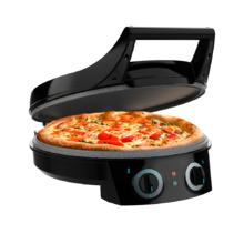 Fun Pizza&Co Elektrischer Grillbackofen für Pizza 1800 W, Grill, Timer 30min, Rockstone-Beschichtung, einstellbare Temperatur, 180º Öffnung mit zwei Platten