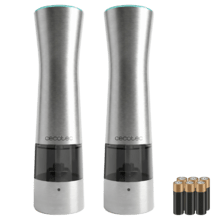 InstantMill Press Duo Elektrische Kaffee- und Gewürzmühle, Edelstahlgehäuse, Keramikmahlwerk mit Pressfunktion, einstellbarer Mahlgrad, Acrylfenster, integriertes LED-Licht, 2 Stk.