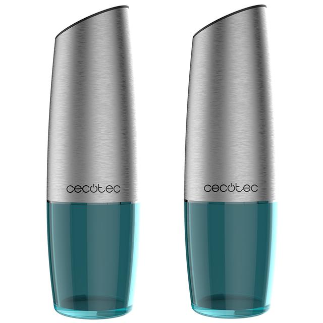 InstantMill Gravity Duo, Molinillo de Especias Eléctrico con Cuerpos de Acero Inoxidable con función gravity, Amoladora Cerámica, Molienda Ajustable, Ventanas de acrílico, Luz LED, 2 Uds