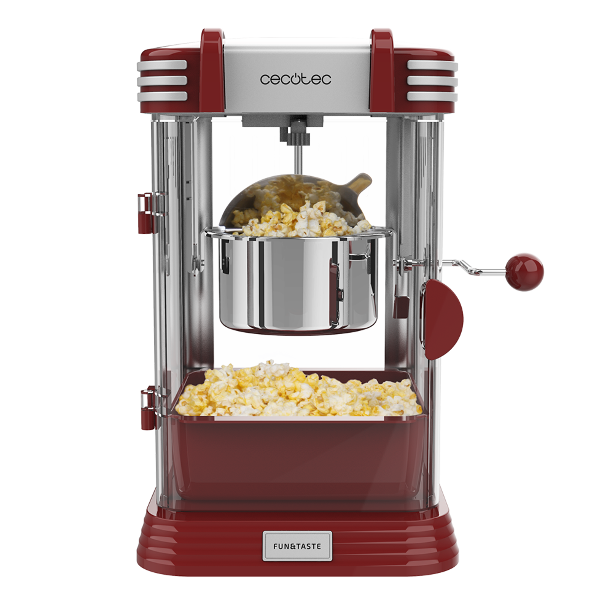 Fun&Taste P´Corn Classic Popcornmaker 300 W, Retro-Design, 500-ml-Edelstahltopf, herausnehmbare Schale, Leistung 300 W, Innenbeleuchtung, Messlöffel