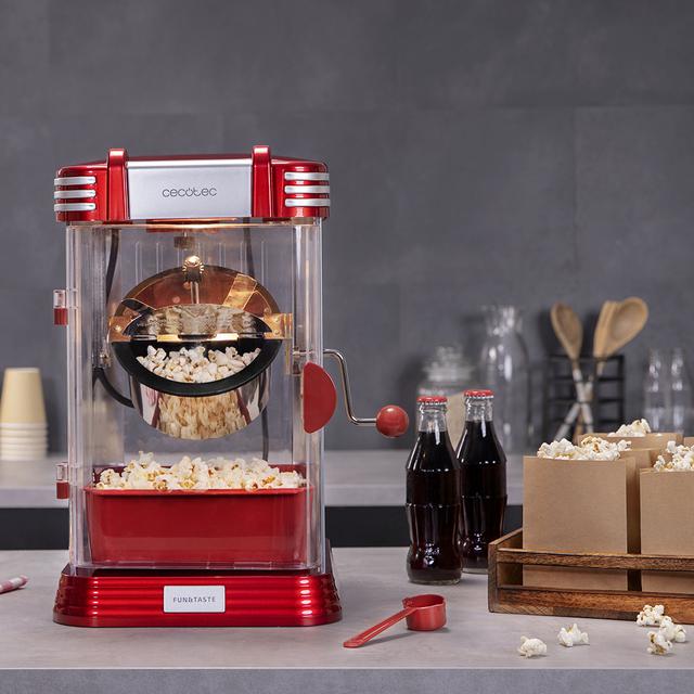 Macchina per popcorn Fun&Taste P'Corn Classic. 300 W, design retrò, pentola in acciaio inossidabile 500 ml, vassoio rimovibile, potenza 300 W, luce interna, cucchiaio dosatore