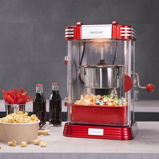 Fun&Taste P´Corn Classic Popcornmaker 300 W, Retro-Design, 500-ml-Edelstahltopf, herausnehmbare Schale, Leistung 300 W, Innenbeleuchtung, Messlöffel