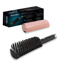 Brosse lissante Bamba InstantCare 1200 Look Brush. 56 W, revêtement en céramique et en tourmaline, contrôle de la température de 120 °C à 180 °C, préchauffage en 60 secondes et sac de voyage.